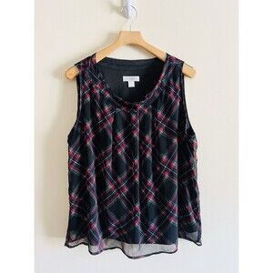CJ Banks‎ Womens Size 1X Tartan Plaid Holiday Lined Tank  Sleeveless Blouse